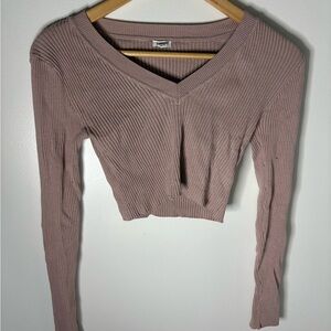 Garage Ribbed V-Neck Crop Top - Mauve